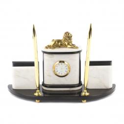 Письменный набор с визитницами &amp;quot;Лев&amp;quot; камень белый мрамор