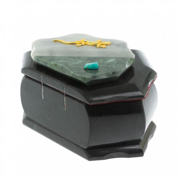 Шкатулка &amp;quot;Ракушка&amp;quot; камень змеевик / серый мрамор 14х10х9 см 128532