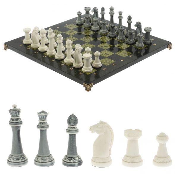 Шахматы &amp;quot;Стаунтон&amp;quot; из мрамолита  и змеевика доска 44х44 см 129355