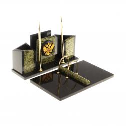 Письменный набор &amp;quot;Грани&amp;quot; с гербом России змеевик