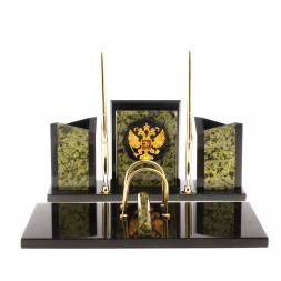 Письменный набор &amp;quot;Грани&amp;quot; с гербом России змеевик