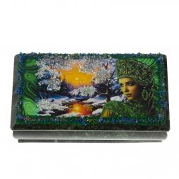 Шкатулка &amp;quot;Хозяйка медной горы. Зима&amp;quot; из змеевика 18х9х8 см