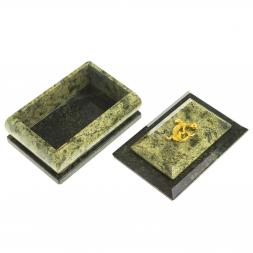 Шкатулка из камня змеевик с ящеркой 12х7,5х6 см