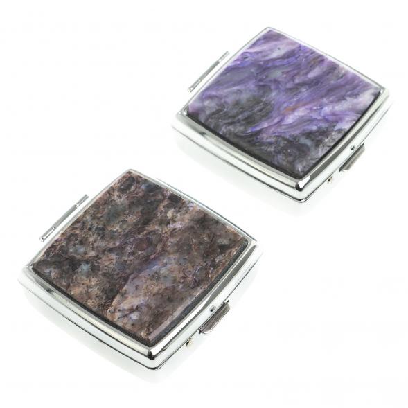 Таблетница на 2 отсека камень чароит цвет серебро 123349