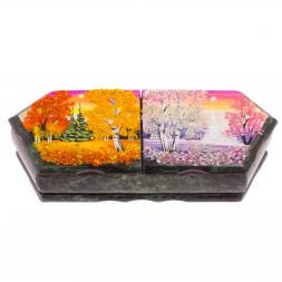 Шкатулка &amp;quot;Осенний и зимний пейзажи&amp;quot; 29,5х12х8 см змеевик