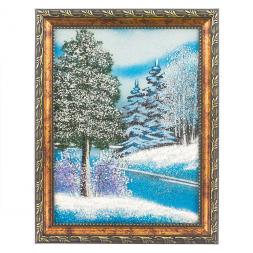 Картина &amp;quot;Зимний пейзаж&amp;quot; рамка багет 15х20 см, каменная крошка