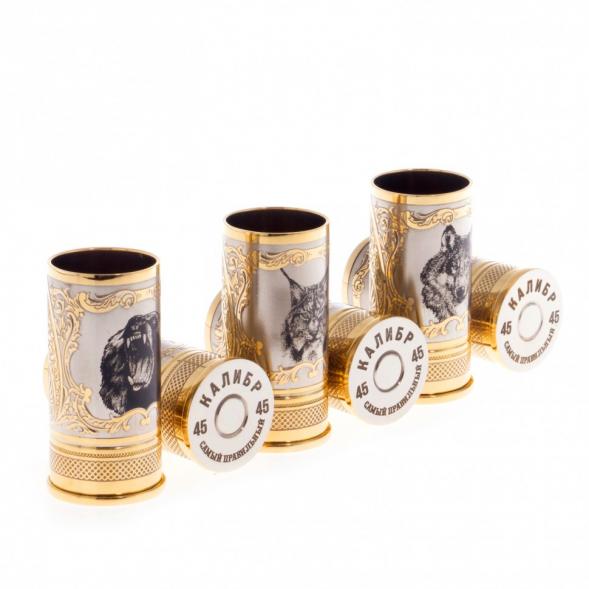 Набор стопок &amp;quot;Хищные звери&amp;quot; 6 шт в кожаном патронташе Златоуст 122190