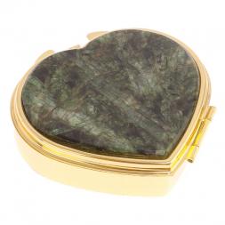 Таблетница "Сердце" на 3 отделения камень актиновит цвет золото