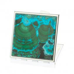 Таблетница на 4 отделения из малахита с хризоколлой цвет серебро