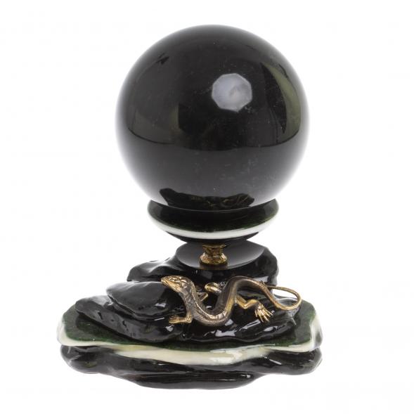 Композиция &amp;quot;Ящерица на скале&amp;quot; с шаром из лабродарита 10,5 см 126883