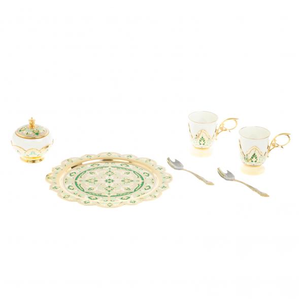 Чайный набор &amp;quot;Кубачинские узоры&amp;quot; с зеленой эмалью Златоуст 127676