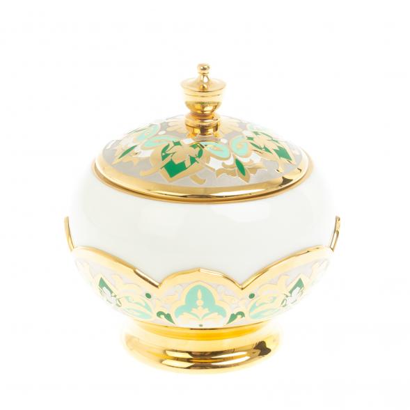 Чайный набор &amp;quot;Кубачинские узоры&amp;quot; с зеленой эмалью Златоуст 127676