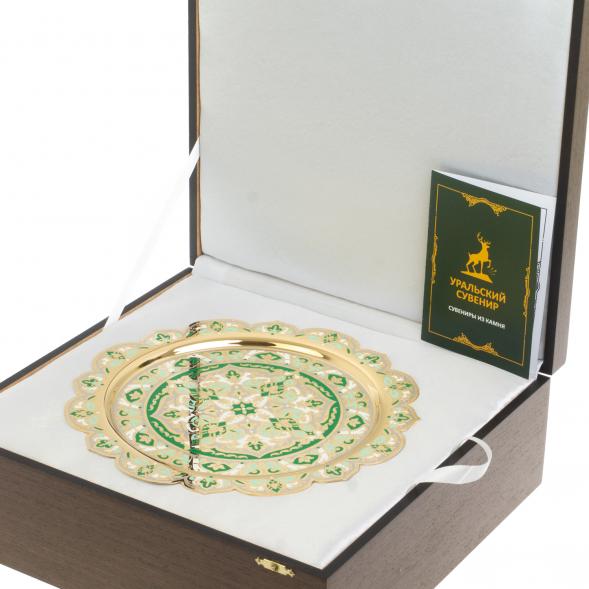 Чайный набор &amp;quot;Кубачинские узоры&amp;quot; с зеленой эмалью Златоуст 127676