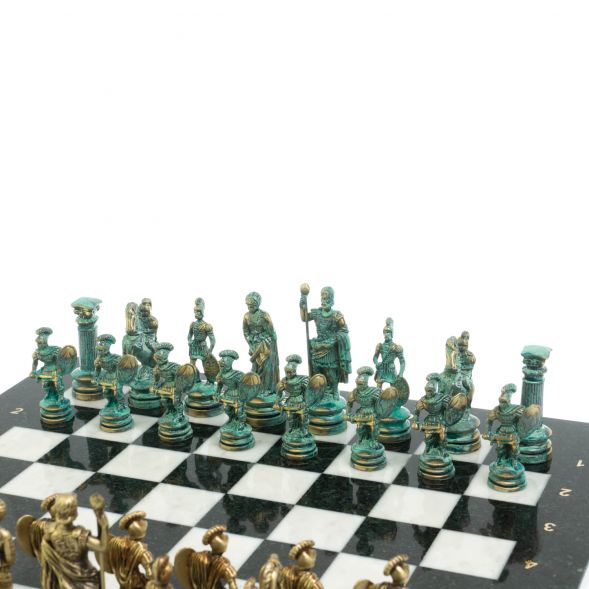 Шахматы &amp;quot;Древний Рим&amp;quot; фигуры бронза / патина 44х44 см мрамор 128384
