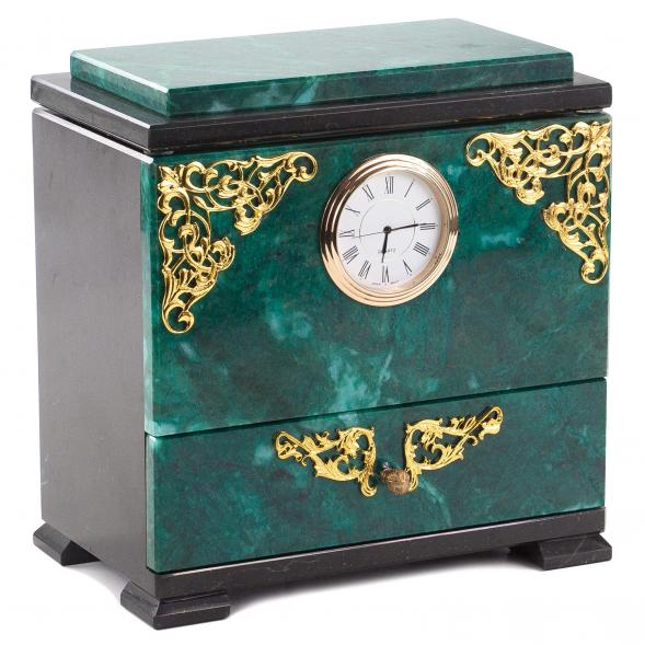 Ларец для украшений с часами и зеркалом камень змеевик 120913