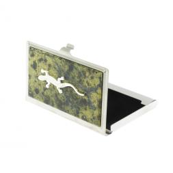 Визитница с прямой ящерицей змеевик цвет серебро