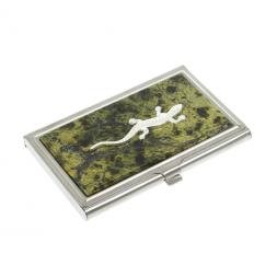 Визитница с прямой ящерицей змеевик цвет серебро