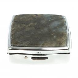 Таблетница с делителем на 2 отсека камень лабрадор цвет серебро