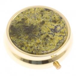 Таблетница на 3 отсека камень змеевик цвет золото