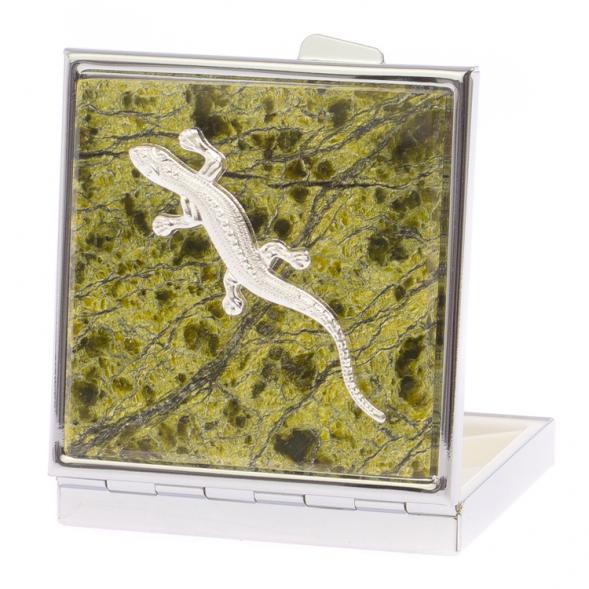 Таблетница на 4 отделения с ящерицей камень змеевик цвет серебро 125994