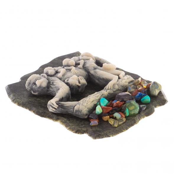 Магнит с самоцветами &amp;quot;Обезьяна с детенышами&amp;quot; змеевик 116825