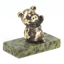 Статуэтка из бронзы и змеевика &quot;Поросенок сидит №1&quot;