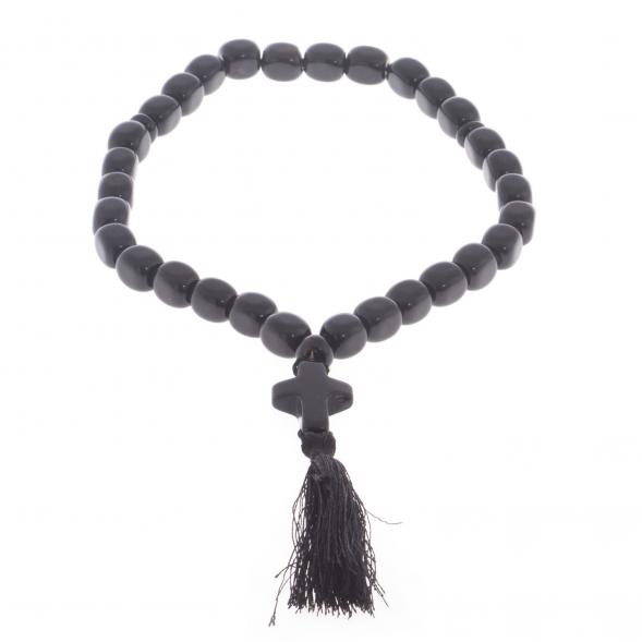 Четки с крестом из черного обсидиана 30 бусин цилиндр 122083