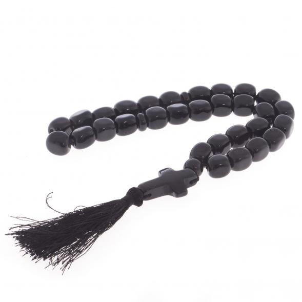 Четки с крестом из черного обсидиана 30 бусин цилиндр 122083