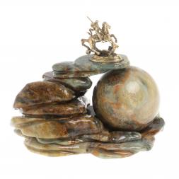 Композиция &amp;quot;Георгий Победоносец&amp;quot; с шаром из офиокальцита 7 см