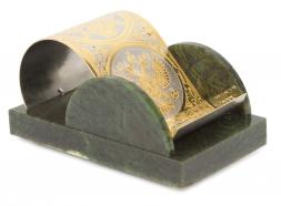 Настольная подставка для телефона &amp;quot;Герб России&amp;quot; камень нефрит в подарочной коробке Златоуст