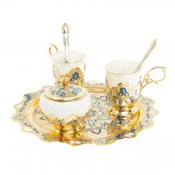 Чайный набор "Кубачинские узоры" с синей эмалью Златоуст