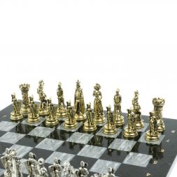 Шахматы &amp;quot;Средневековые рыцари&amp;quot; доска серый мрамор 44х44 см