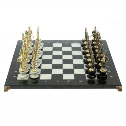 Шахматы &amp;quot;Русские&amp;quot; на подставках 44х44 см мрамор / змеевик литье бронза
