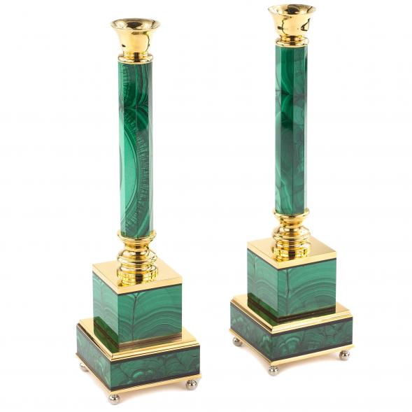 Каминные часы с подсвечниками из малахита 120871