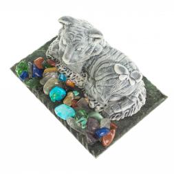 Сувенир фигурка &amp;quot;Тигрёнок с бабочкой&amp;quot; из змеевика и мрамолита 8,5х6,5х5 см