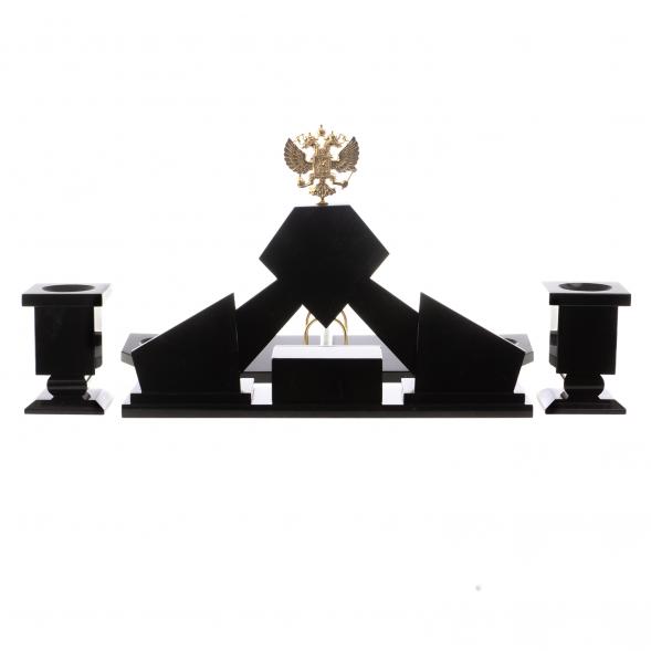 Письменный набор &amp;quot;Герб&amp;quot; с лотком для бумаг А4 и бюваром камень змеевик 124559