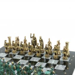 Шахматы "Древний Рим" фигуры бронза / патина 44х44 см серый мрамор
