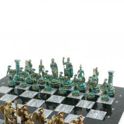 Шахматы "Древний Рим" фигуры бронза / патина 44х44 см серый мрамор