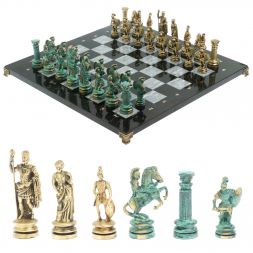 Шахматы "Древний Рим" фигуры бронза / патина 44х44 см серый мрамор
