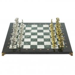 Шахматы &amp;quot;Средневековые рыцари&amp;quot; доска мрамор / змеевик 44х44 см