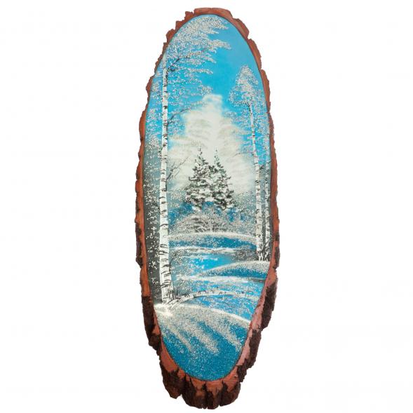 Панно на срезе дерева &amp;quot;Зима&amp;quot; вертикальное 105-110 см каменная крошка 129695