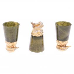 Стопки перевертыши &amp;quot;Осетры&amp;quot; 3 шт камень нефрит бронза Златоуст