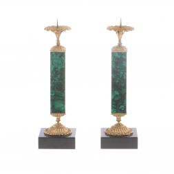 Подсвечники из малахита с бронзой пара
