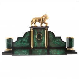 Письменный набор &amp;quot;Лев с шаром&amp;quot; камень малахит