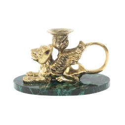 Настольный подсвечник &amp;quot;Грифон&amp;quot; из бронзы и темно-зеленого змеевика