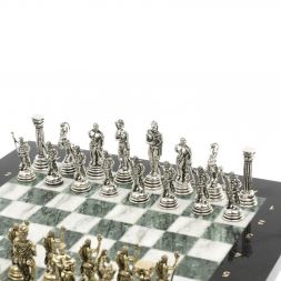 Шахматы подарочные "Посейдон" 32х32 см из змеевика и мрамора