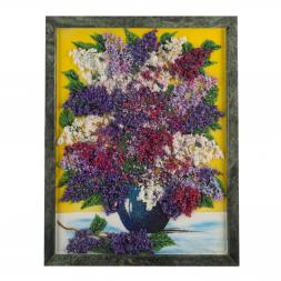 Картина из камня "Сирень" рамка змеевик 34х44 см
