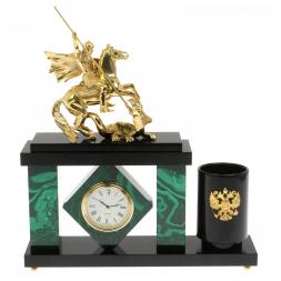 Настольный мини-набор &amp;quot;Георгий Победоносец&amp;quot; из малахита