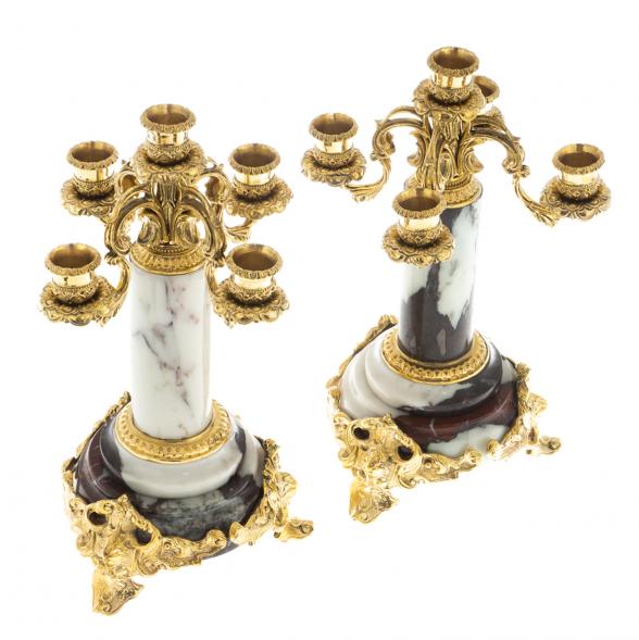 Бронзовые канделябры &amp;quot;Барокко&amp;quot; камень мрамор 5 свечей пара 122315