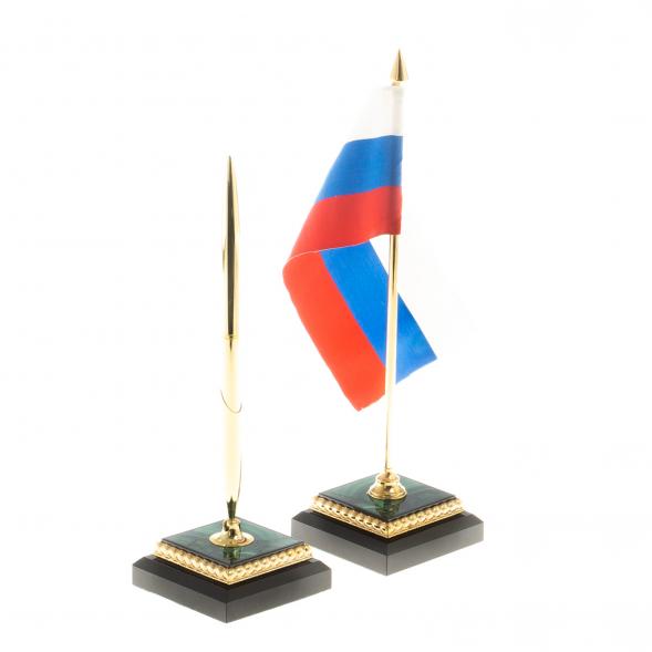 Настольный набор из малахита &amp;quot;Лев с шаром&amp;quot; с лампой 124399